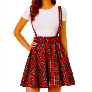 Red Plaid Skirt with Suspenders